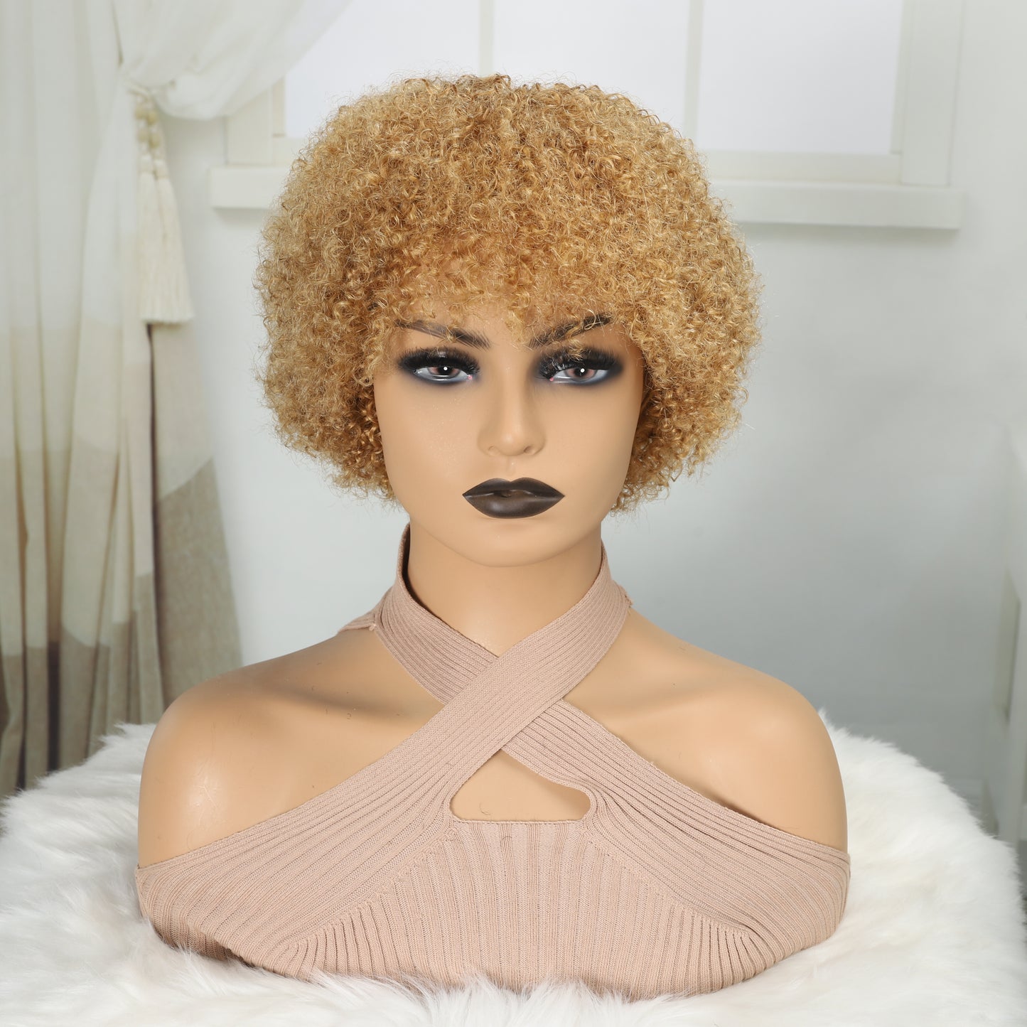 Blonde Human Hair Wigs Short Afro Kinky Curly Wigs For Women Human Hair