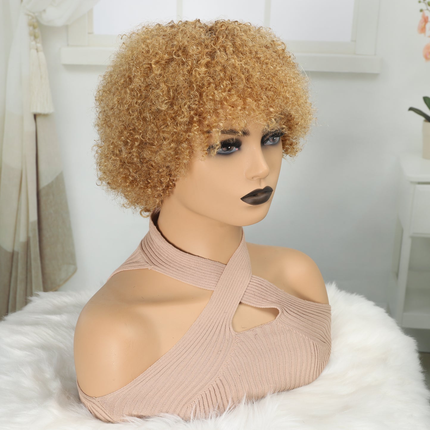 Blonde Human Hair Wigs Short Afro Kinky Curly Wigs For Women Human Hair
