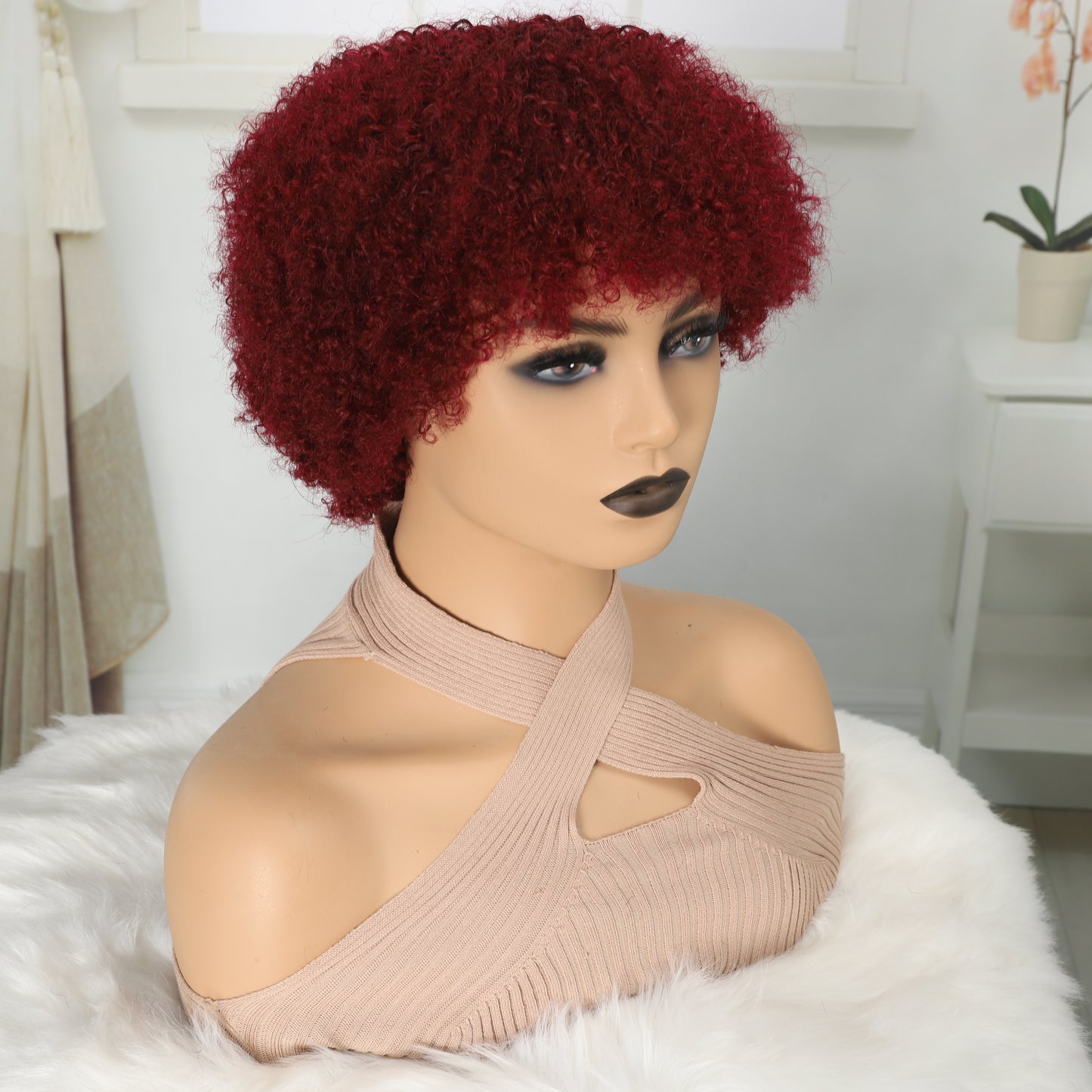 Burgundy Wigs Human Hair Short Afro Kinky Curly Wigs For Women Human Hair