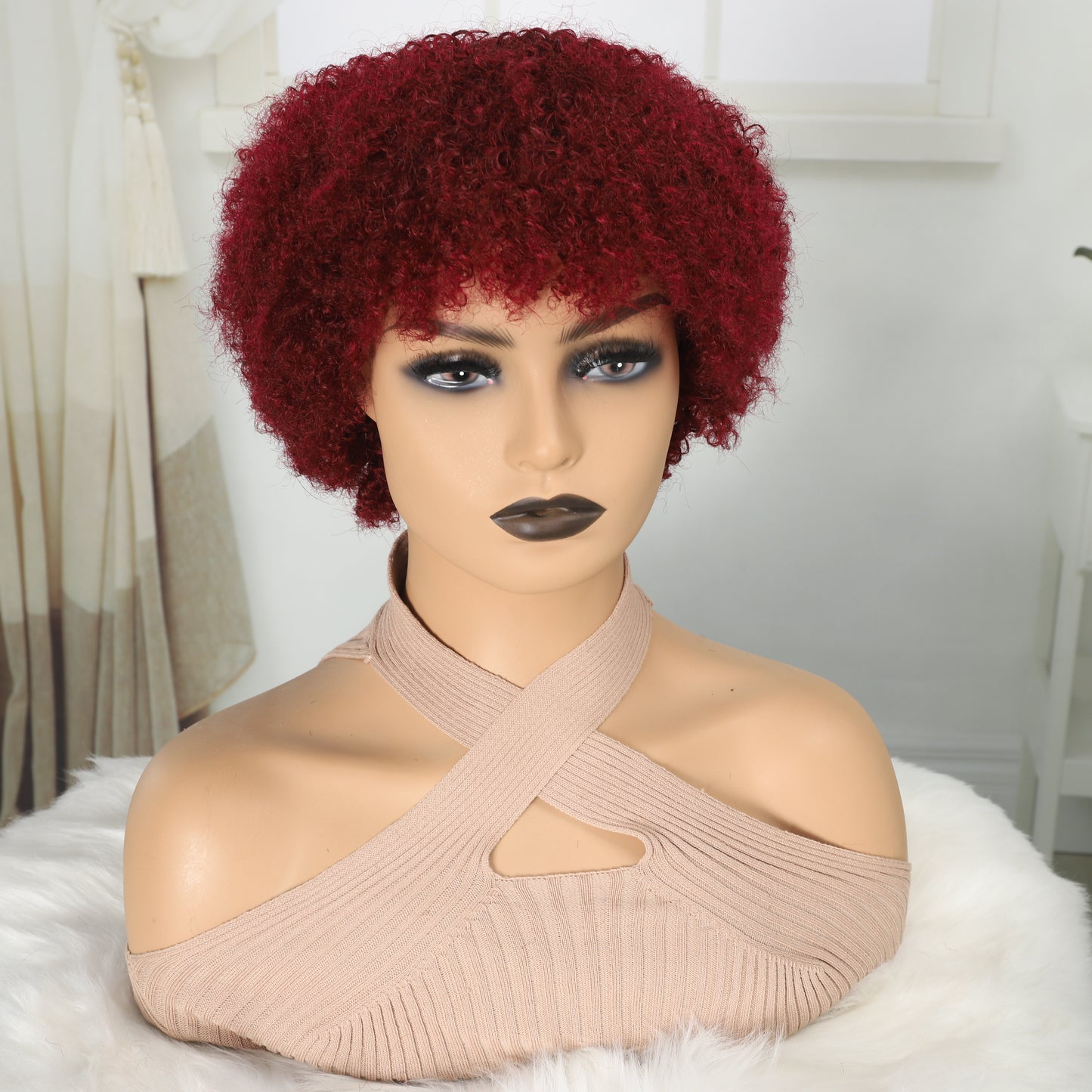 Burgundy Wigs Human Hair Short Afro Kinky Curly Wigs For Women Human Hair