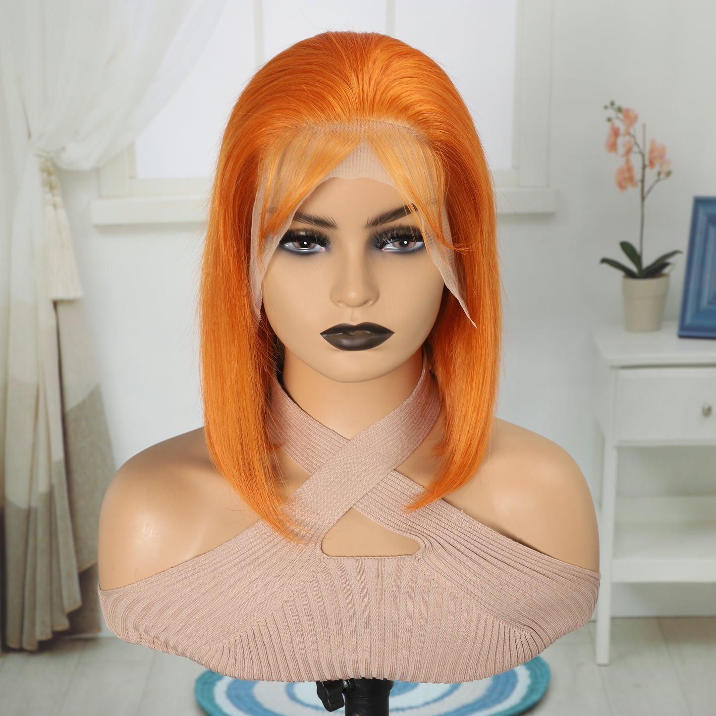 Straight Orange Human Hair Lace Wig for Women