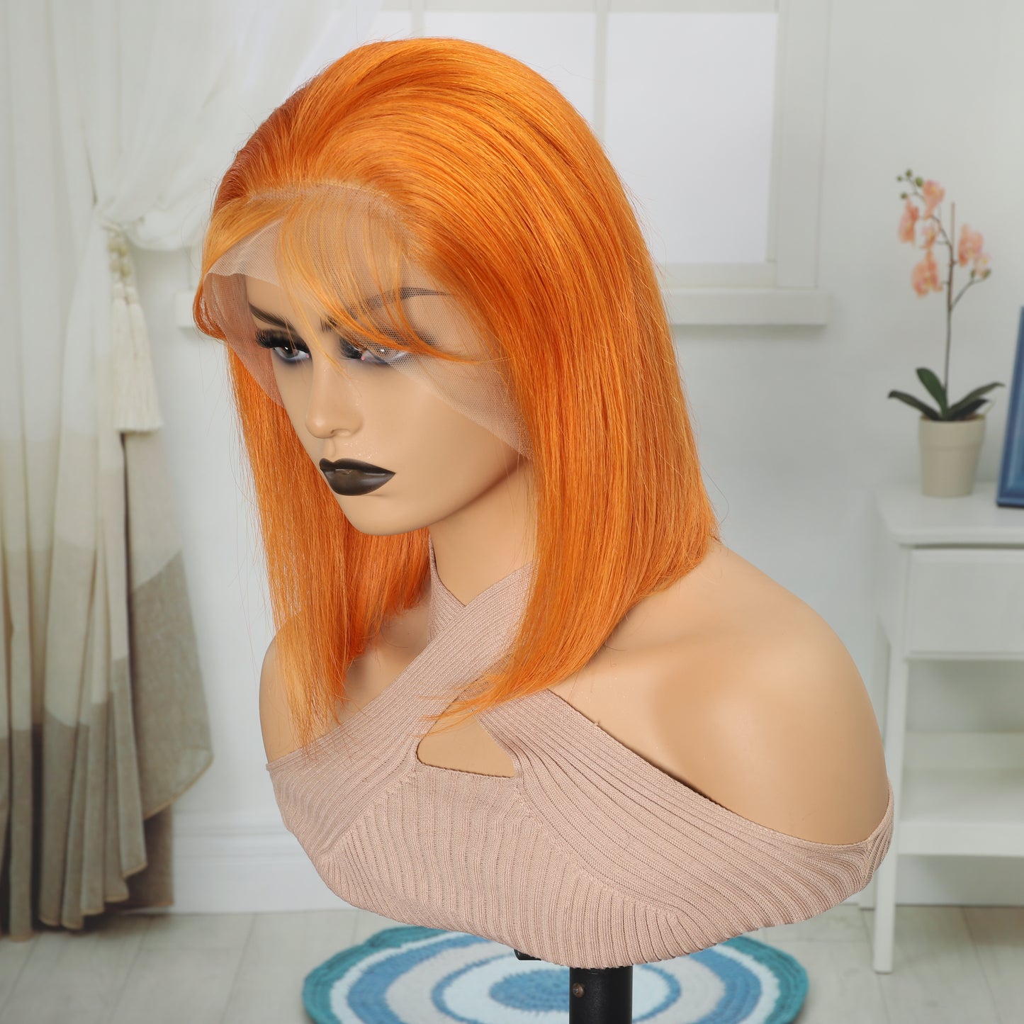 Straight Orange Human Hair Lace Wig for Women
