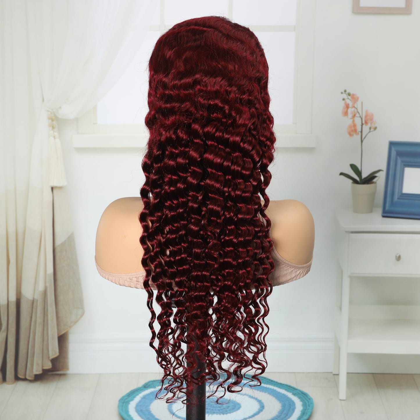 Water Wave Burgundy 13x4 Human Hair Lace Wig for Women