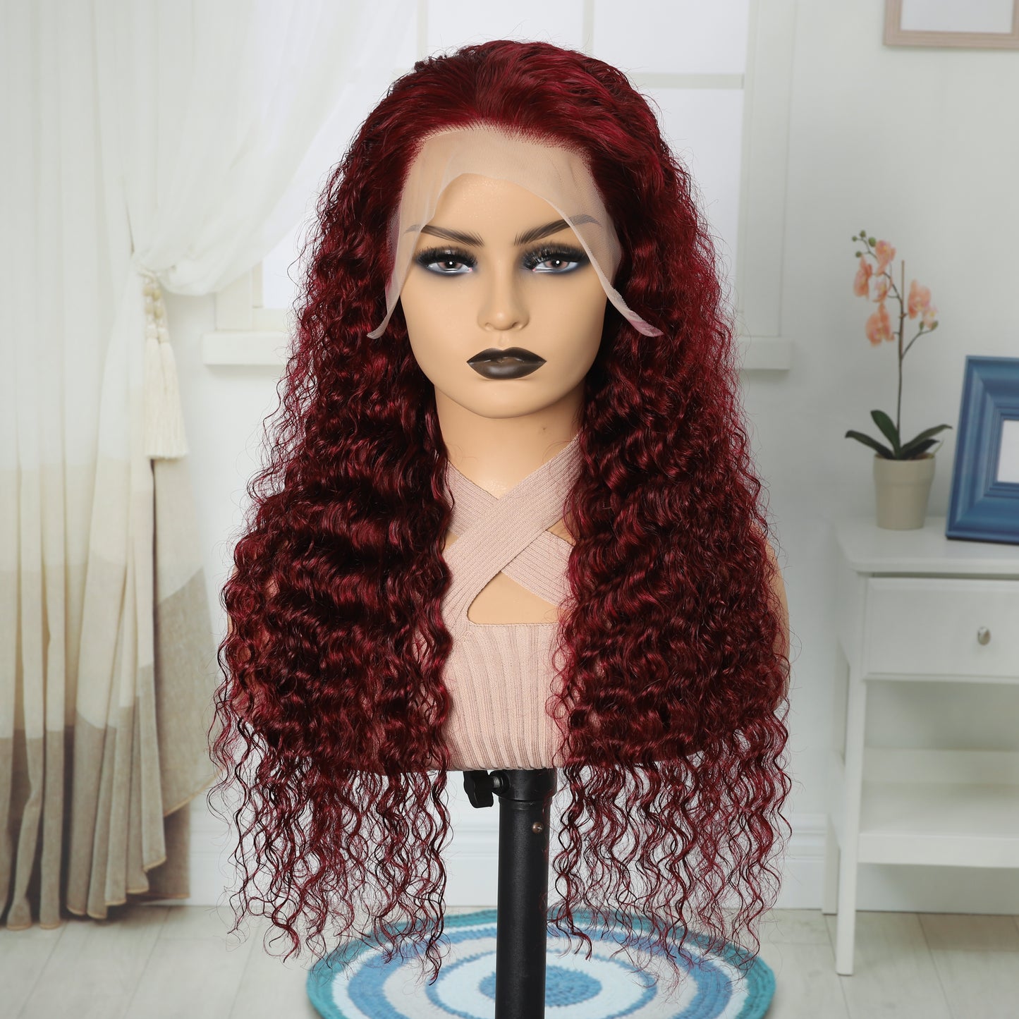 Water Wave Burgundy 13x4 Human Hair Lace Wig for Women