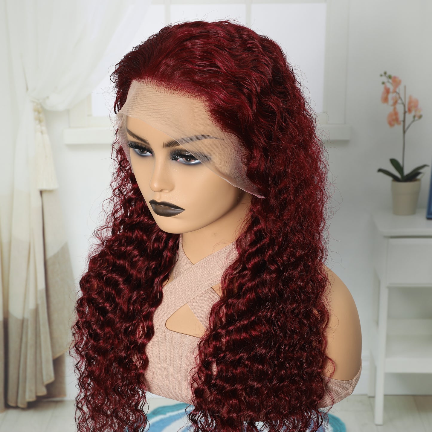 Water Wave Burgundy 13x4 Human Hair Lace Wig for Women
