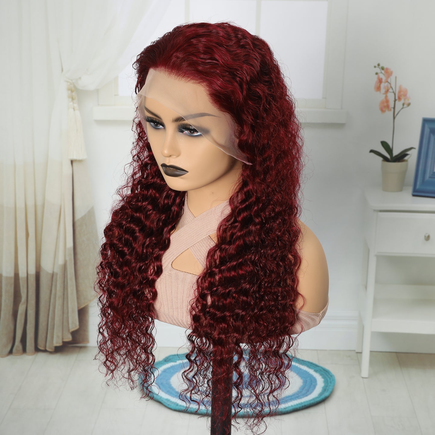 Water Wave Burgundy 13x4 Human Hair Lace Wig for Women