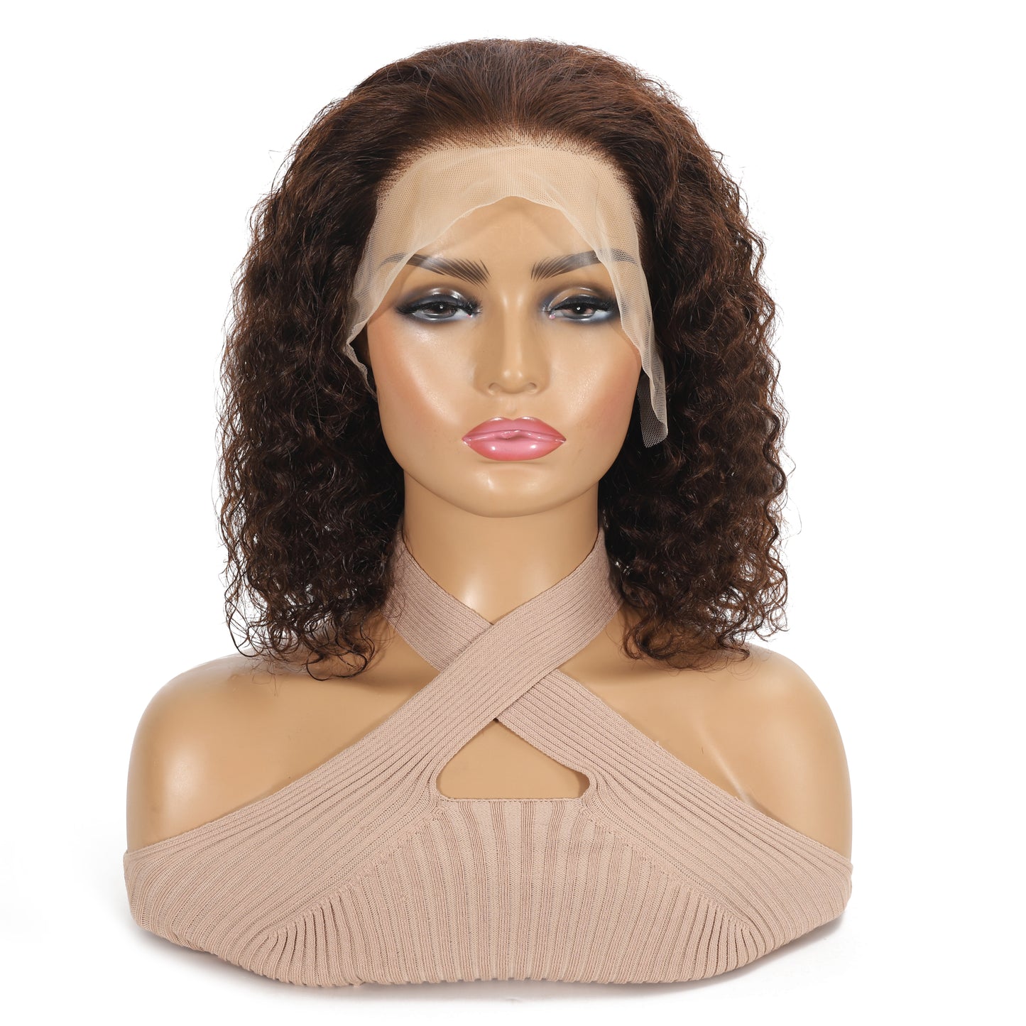 Water Wave Brown Human Hair Lace Wig for Women