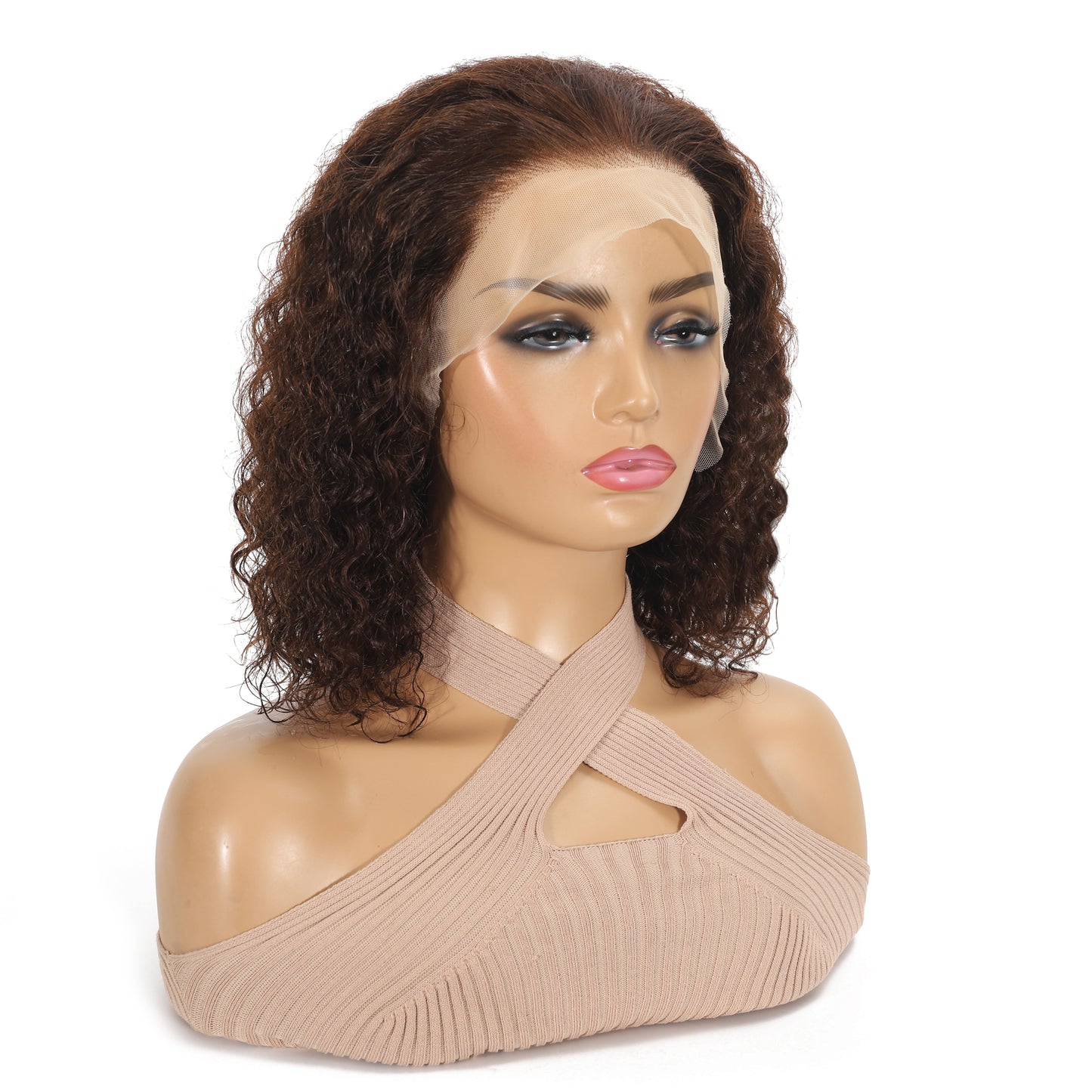 Water Wave Brown Human Hair Lace Wig for Women