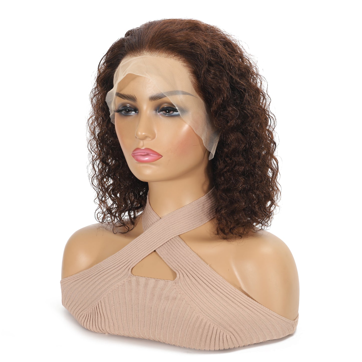 Water Wave Brown Human Hair Lace Wig for Women